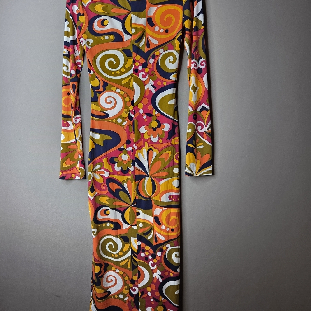 Funkadelic Retro Styled Patterned Long Sleeve Dress - Picture 8 of 9